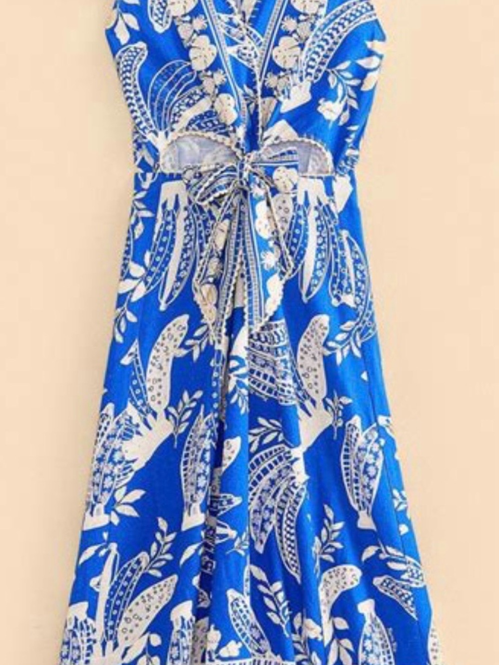 FARM Rio Blue and White Lace Banana Print Midi Dress XS NWT - Picture 3 of 6